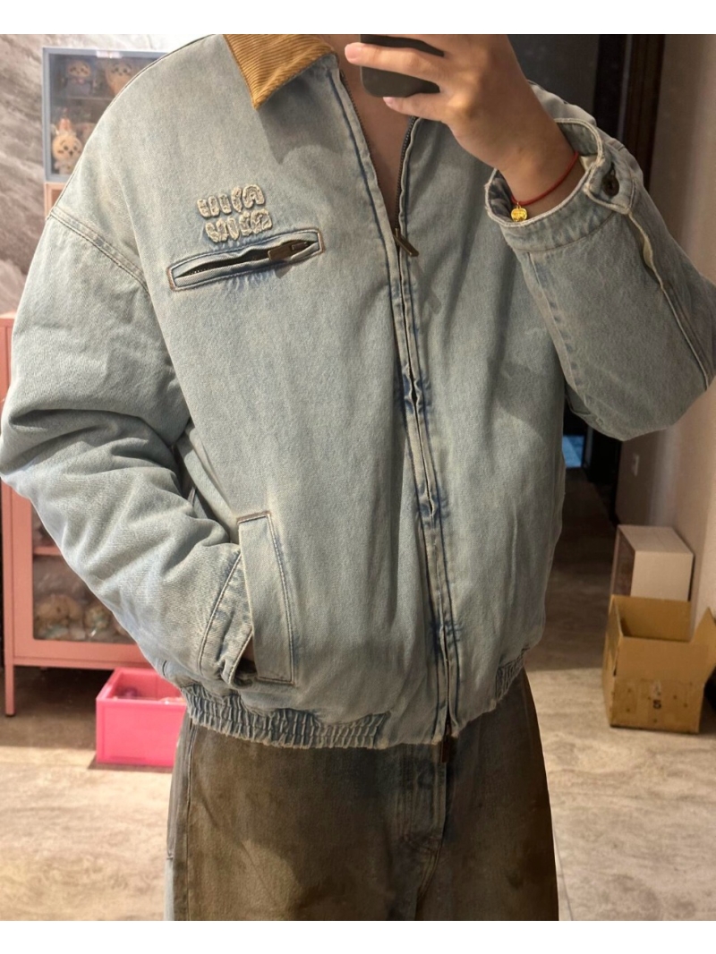 Miu Miu 24FW OS Corduroy Collar Denim Jacket Light Blue