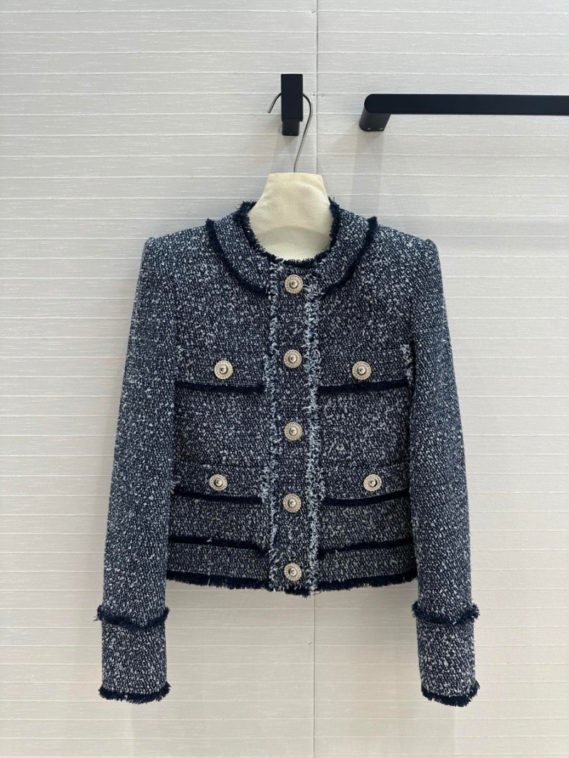 Balmain 24 Early Fall Capsule Collection Silver Button Tweed Dark Denim Blue Jacket
