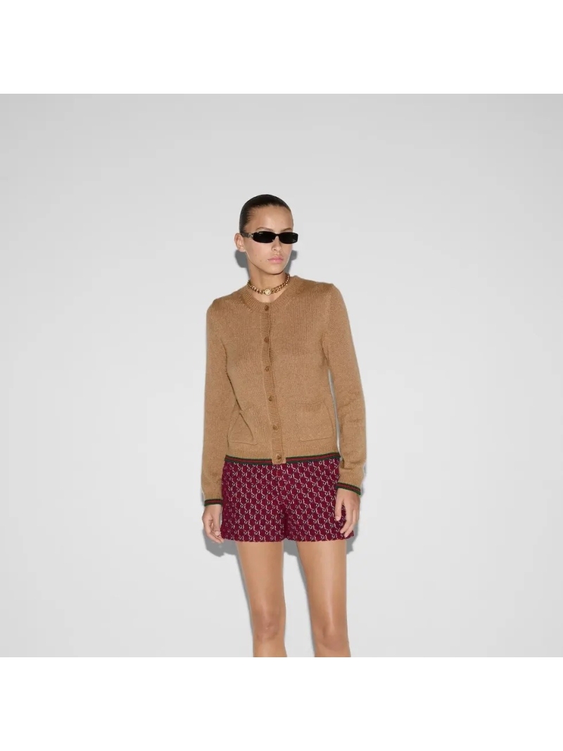 Gucci Fall 2024 Collection Camel Cashmere Cardigan with Contrast Trim