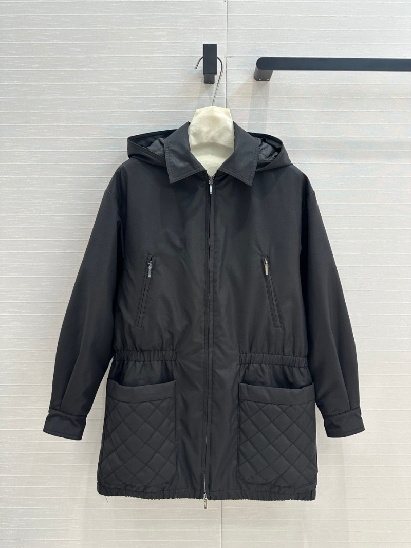 Chanel 2024 Collection Quilted Hooded Trench Coat. Black