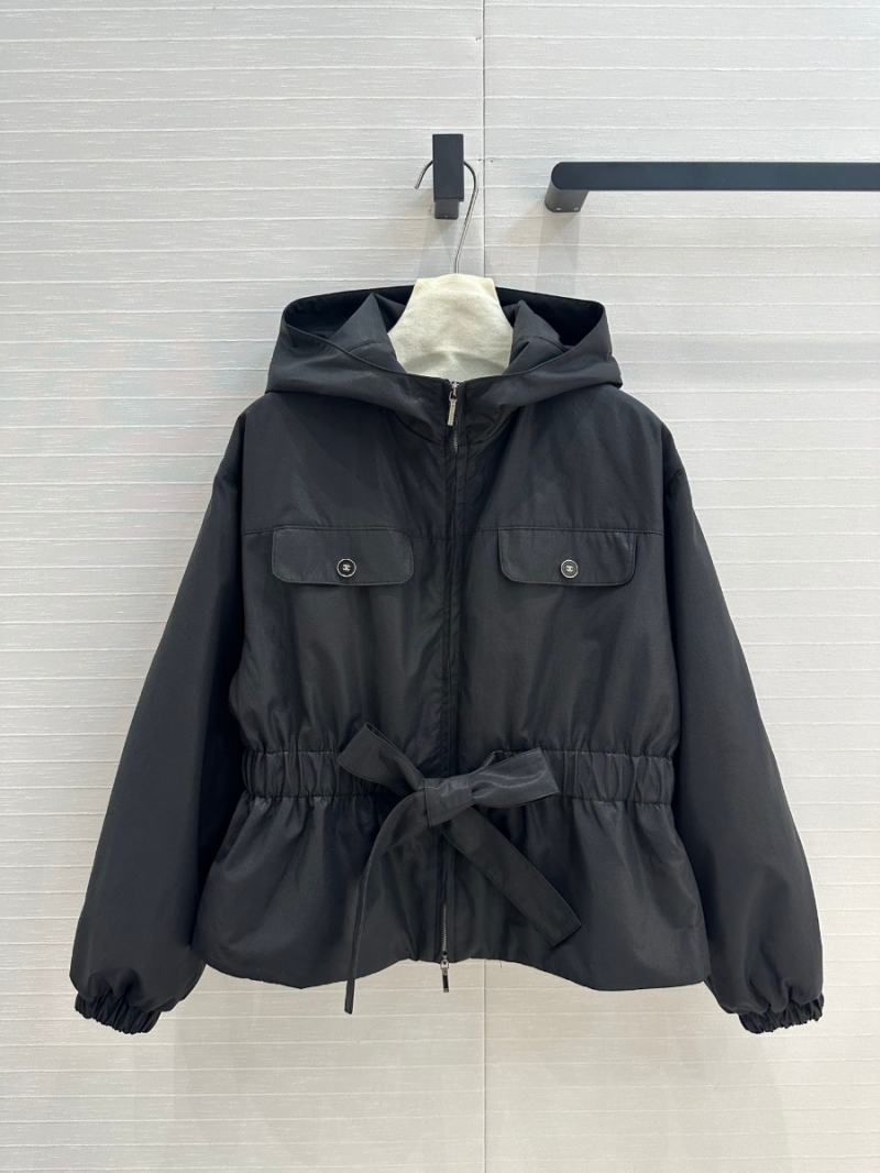 Chanel 2024 Collection Lightweight Hooded Parka. Glossy Black