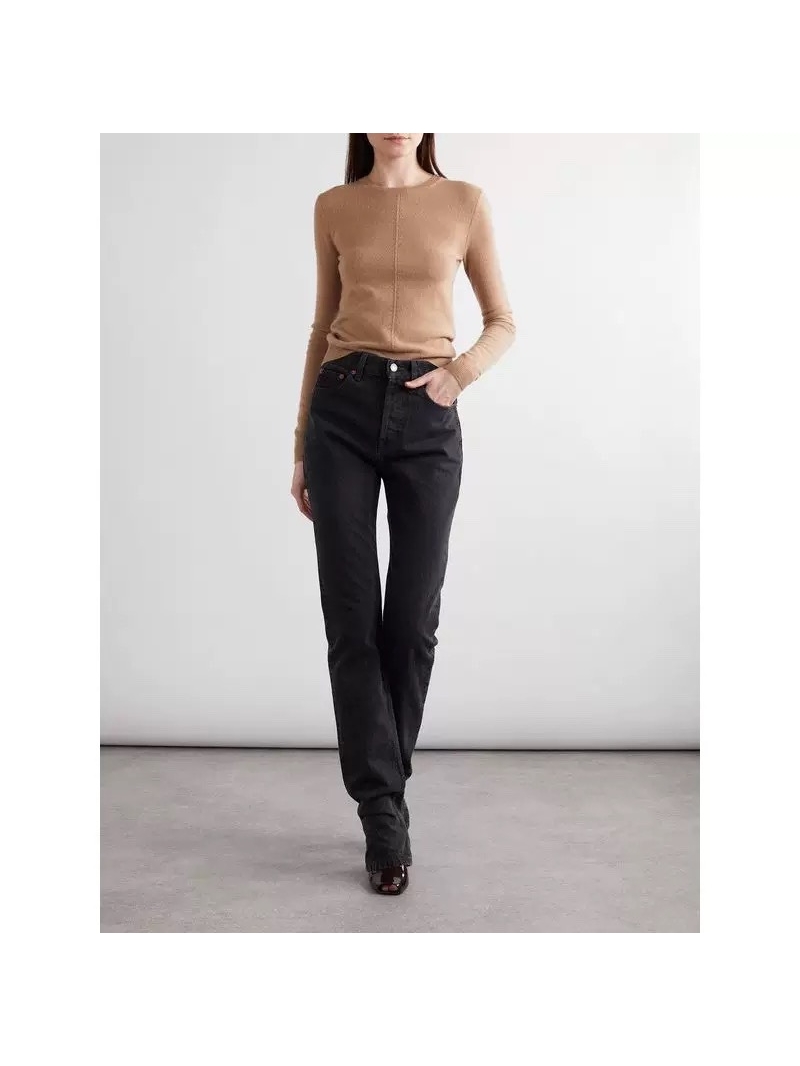 Saint Laurent YSL 2024 Pre-Fall Collection Minimalist Cashmere Knit Sweater. Brown