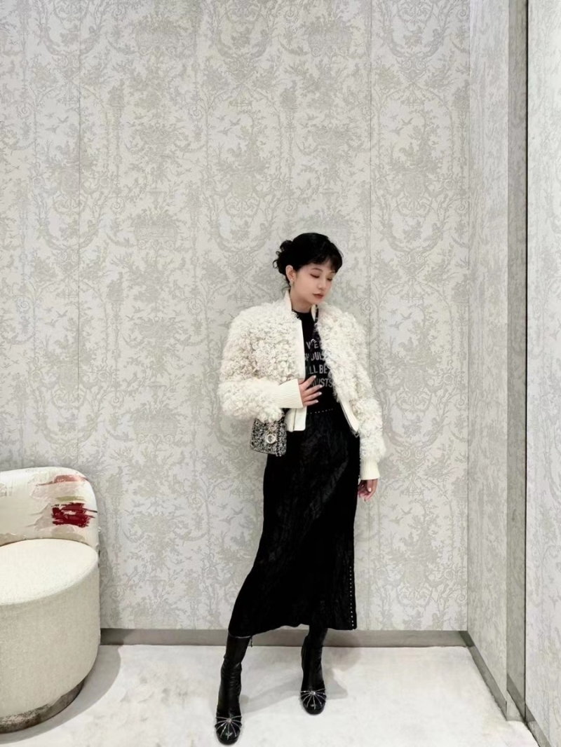 Dior Limited Edition Fall/Winter 2024 Shearling Jacket. Cream