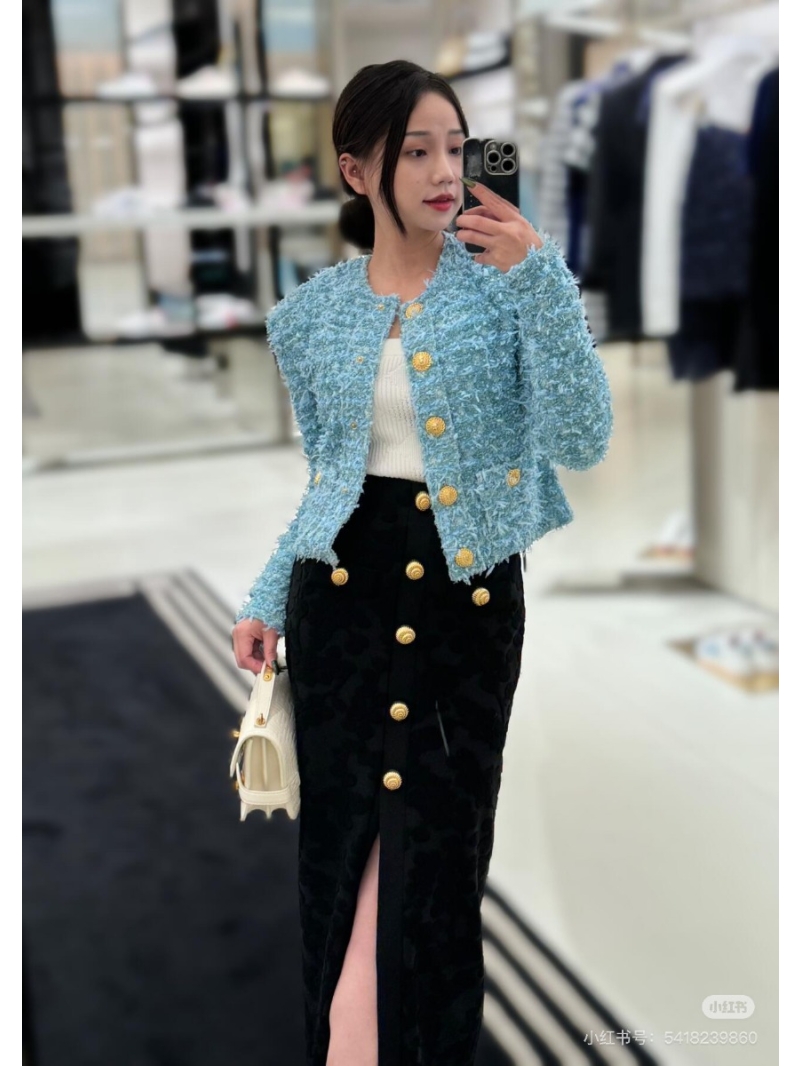 Balmain 24 Pre-Fall Collection Exclusive Light Blue Tweed Jacket