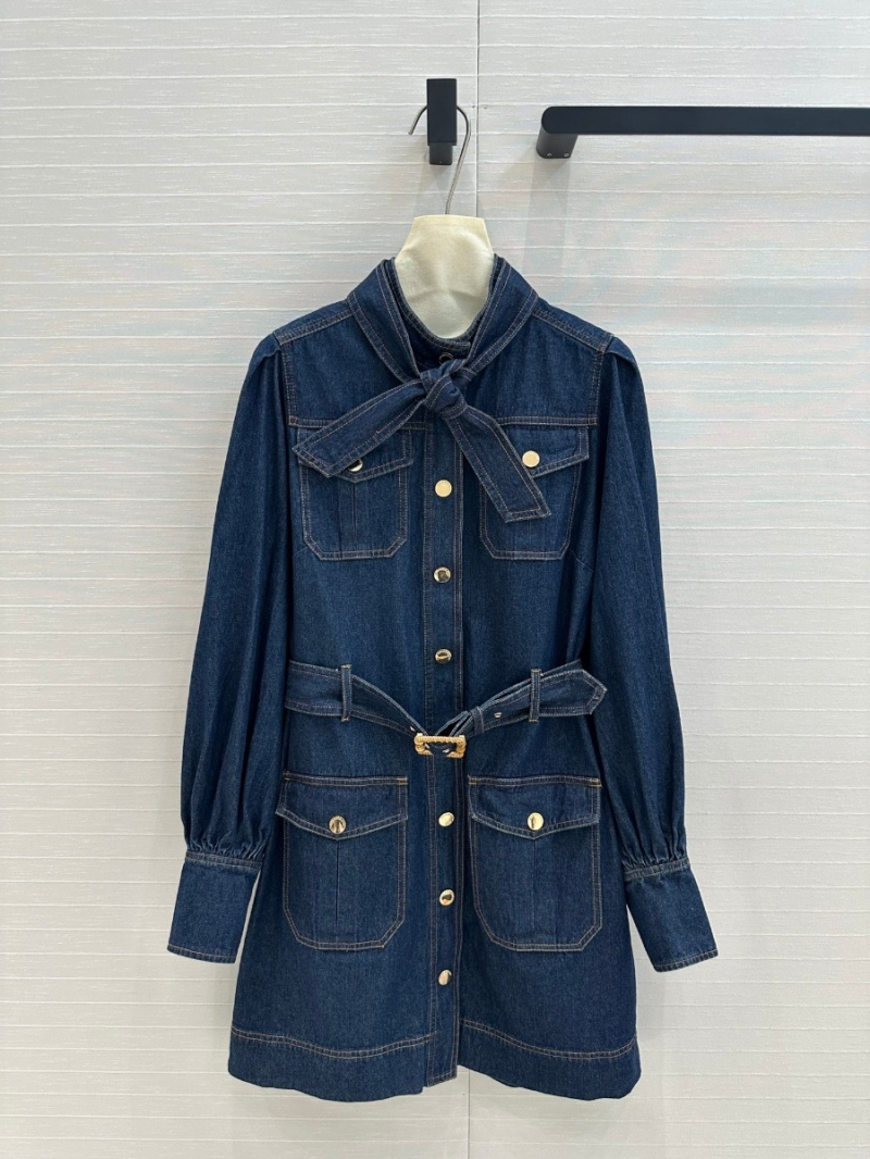 Zimmerman Spring/Summer 24 Vintage Gold-Button Tie-Neck Denim Dress