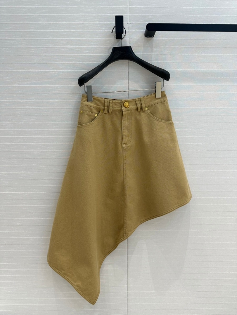 Balmain 2024 Early Autumn Khaki Asymmetric Denim Skirt