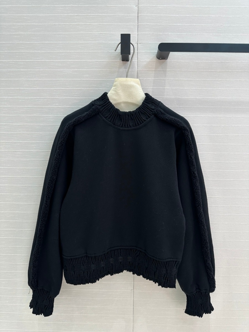 Chanel 2024N Coco Ski Collection Shearling-Trimmed Pullover Sweatshirt. Black