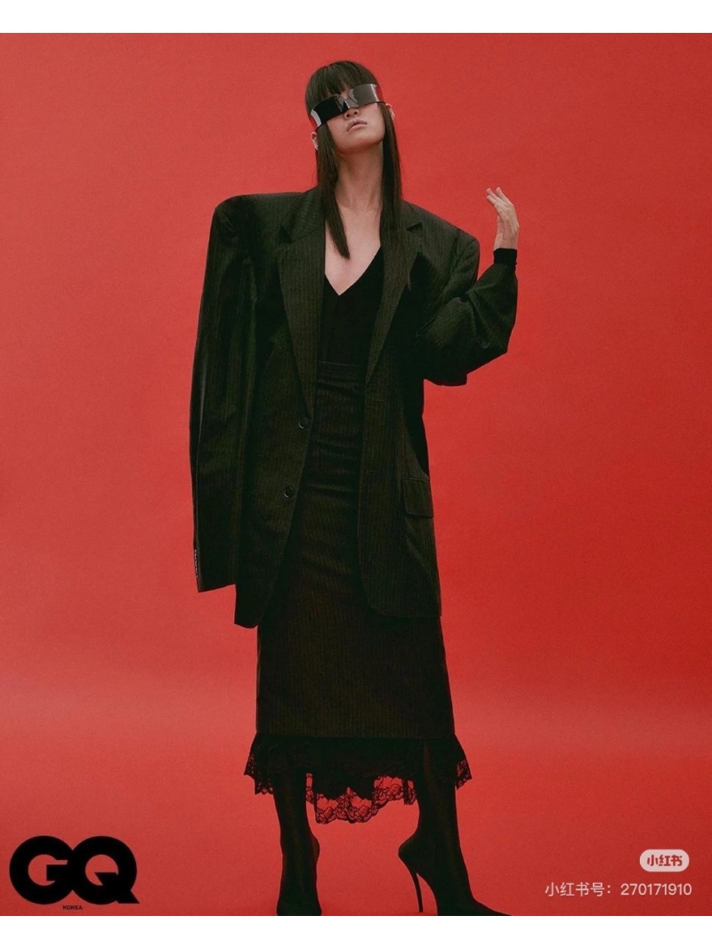 Balenciaga Early Autumn 2024 Pinstripe Wool Lace Hem Midi Skirt - Black