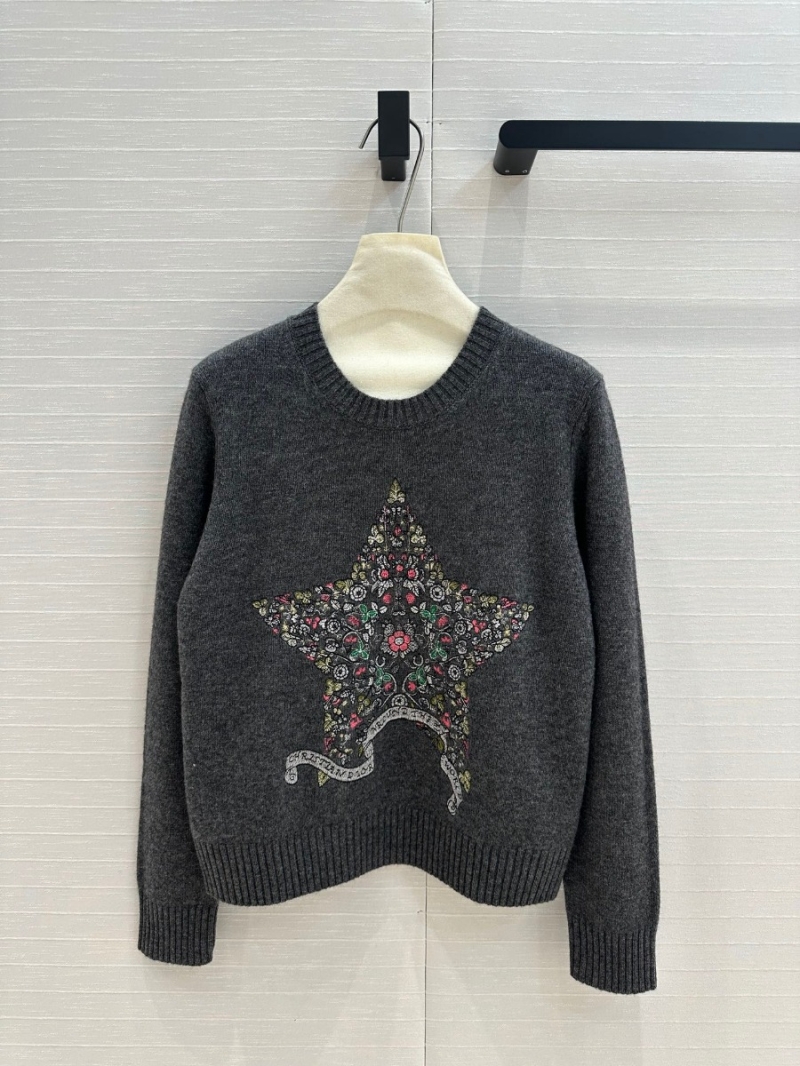 Dior Fall/Winter 2024 Vessel Collection Embroidered Floral Star Cashmere Sweater - Gray