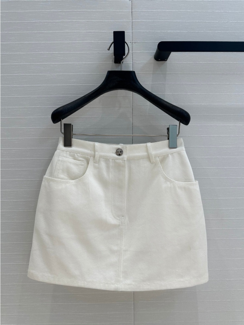 Chanel 24 Coco Neige Collection High-Waist Denim Skirt. White