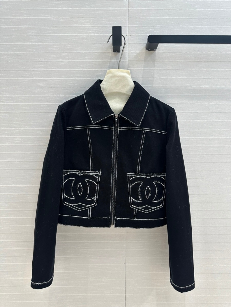 Chanel 24K Coco Neige Collection Cropped Denim Jacket. Black