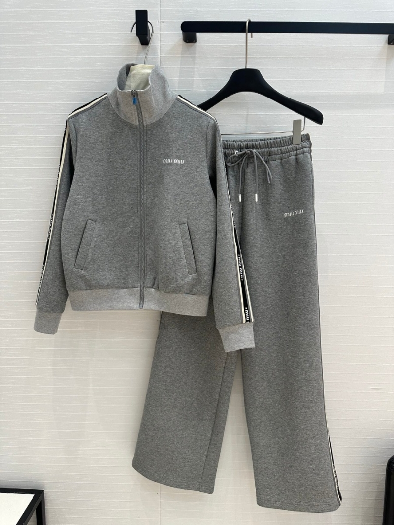 Miu Miu Fall 2024 Contrast Tape Track Suit (Light Grey)