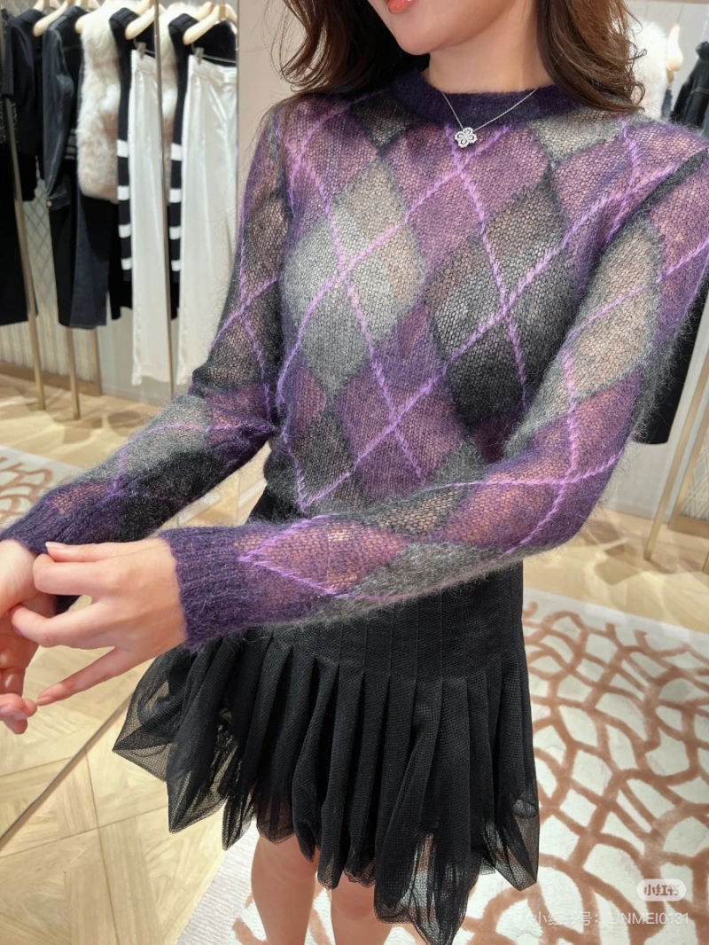Dior Spring 2025 Mohair Blend Argyle Knit Sweater. Purple