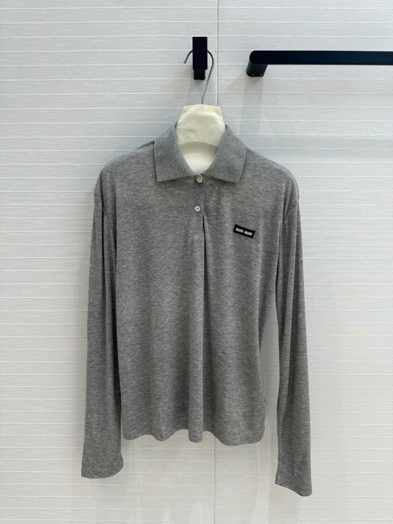 Miu Miu Fall/Winter Ribbed Polo Shirt – Casual Chic in Neutral Gray