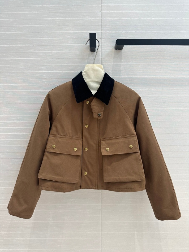 Loewe 24 Pre-Fall Collection Corduroy-Collar Cropped Cotton Jacket - Sophisticated Utility Design. Classic Brown