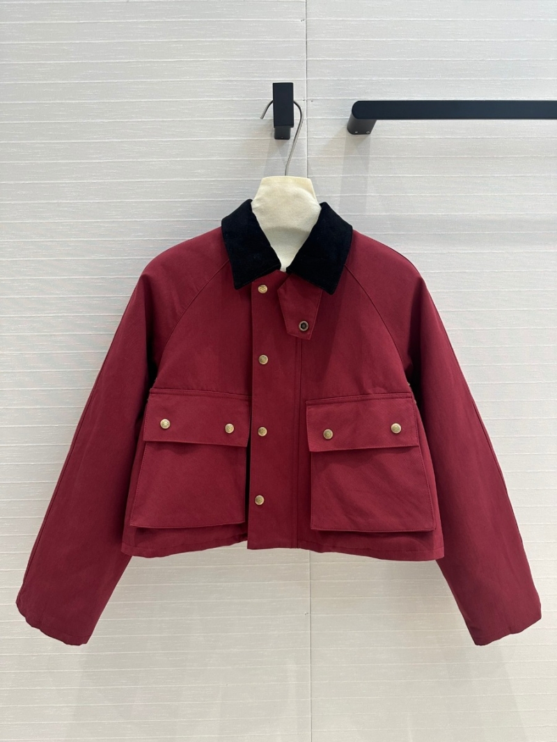 Loewe 24 Pre-Fall Collection Corduroy-Collar Cropped Cotton Jacket - Sophisticated Utility Design. Bold Burgundy