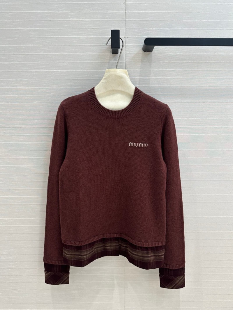 Miu Miu Pre-Fall Vintage Plaid Layered Wool Knit Sweater - Brown