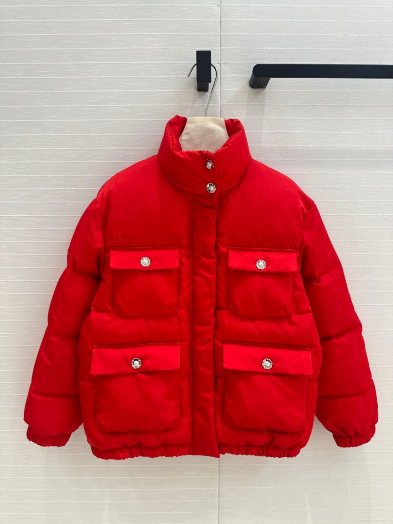 Chanel Coco Neige 24 Camellia Embossed High-Neck Down Jacket in Red