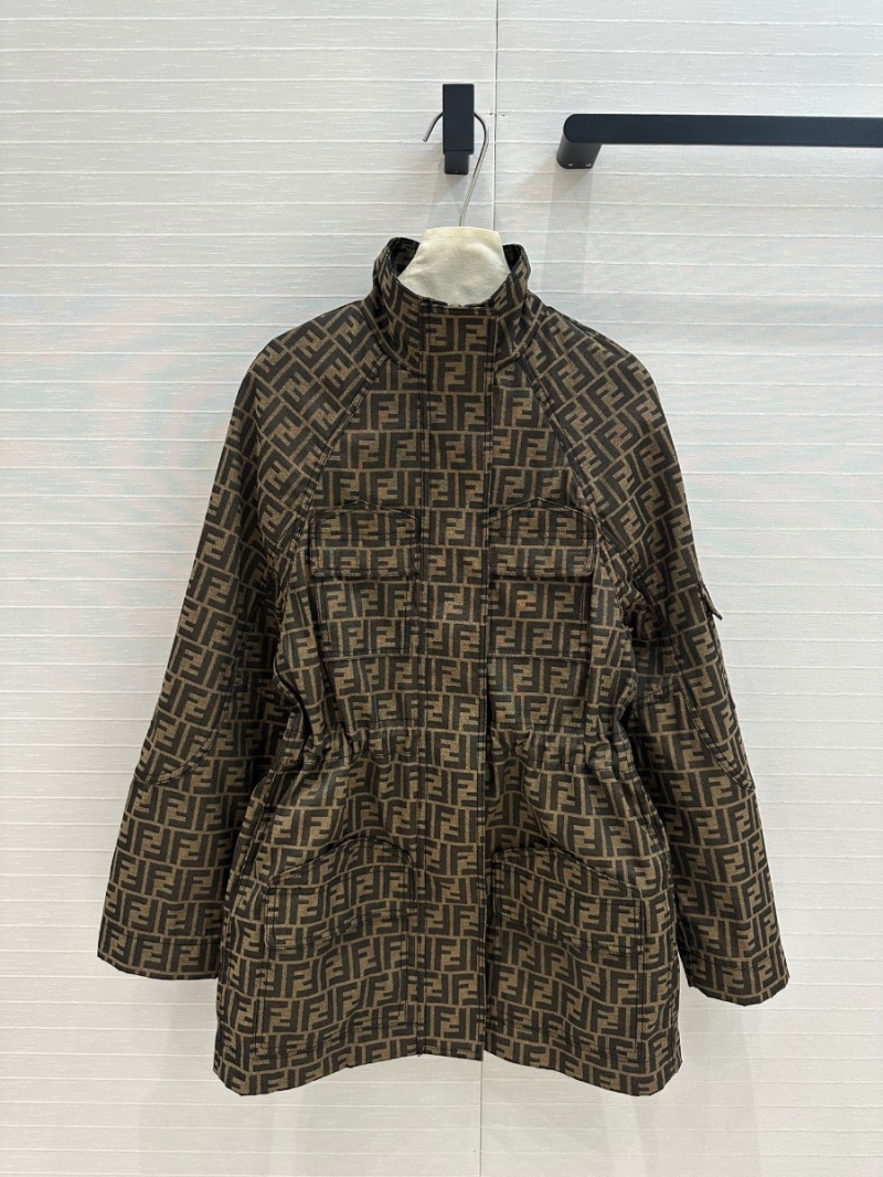 Fendi 24 Autumn/Winter Iconic FF Jacquard Parka Jacket in Monogram Brown