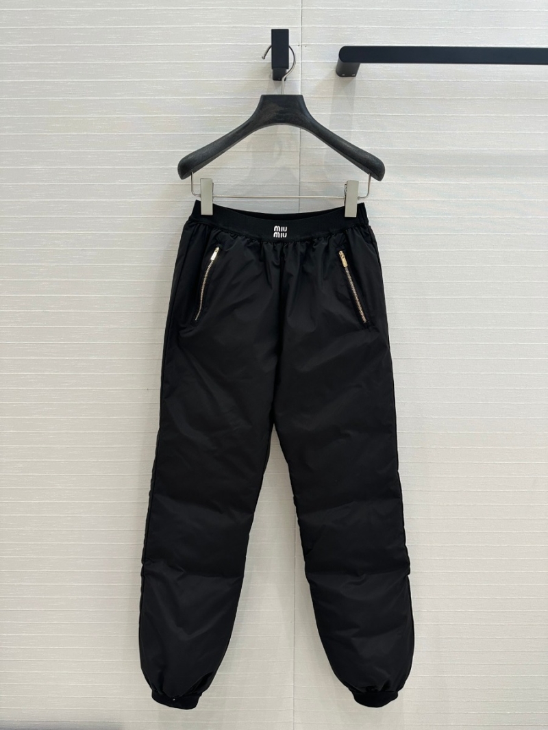 Miu Miu 24 Autumn/Winter Collection Stylish & Warm Down-Padded Sports Casual Pants - Black