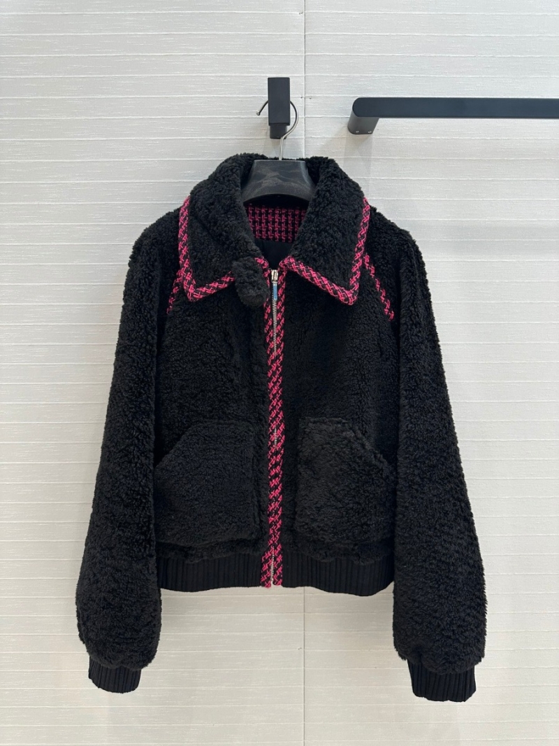 Chanel Fall/Winter Collection Soft Woolen Tweed Color-Block Cropped Jacket with Embroidered Letters. Black