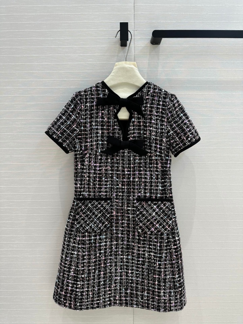 Valentino 24 Autumn/Winter Collection Black Tweed Bow-Adorned Short-Sleeve Dress