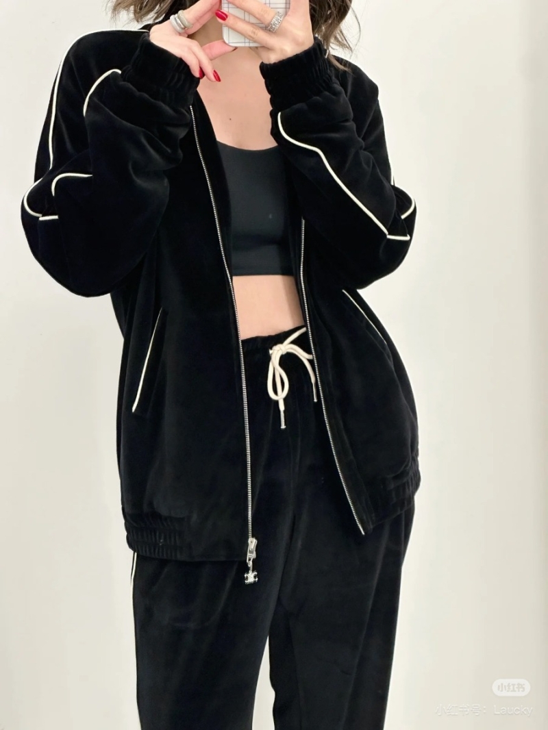CELINE Fall/Winter 24 Velvet Sporty Tracksuit - Black