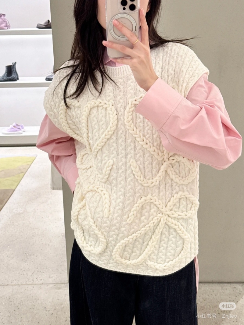 Loewe 24 Fall/Winter Cable Knit Logo Vest – Ivory