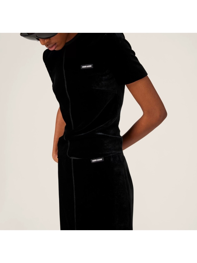 Miu Miu 2024 Black Velvet Short-Sleeve Top