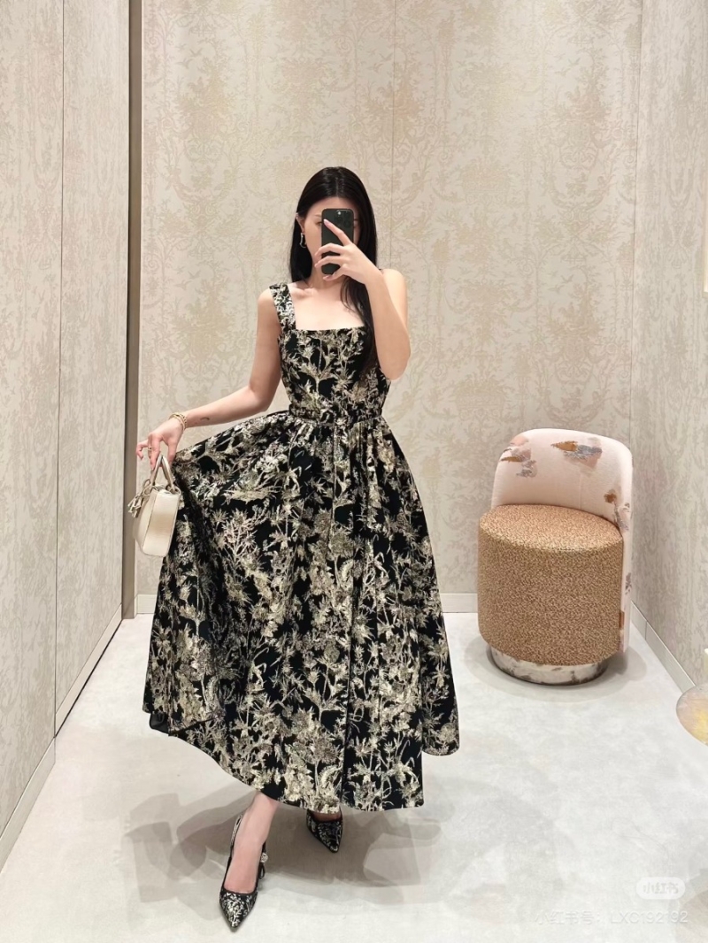 Dior Early Spring Resort Elegant Vessel Dress Black Gold Toile Pattern