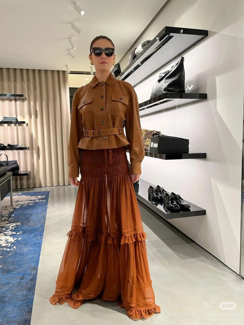 Saint Laurent SLP25 Caramel Brown Leather Belted Jacket