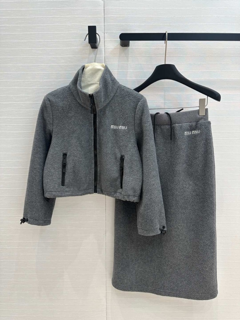 Miu Miu Sporty Chic Gray Set Jacket and Midi Skirt