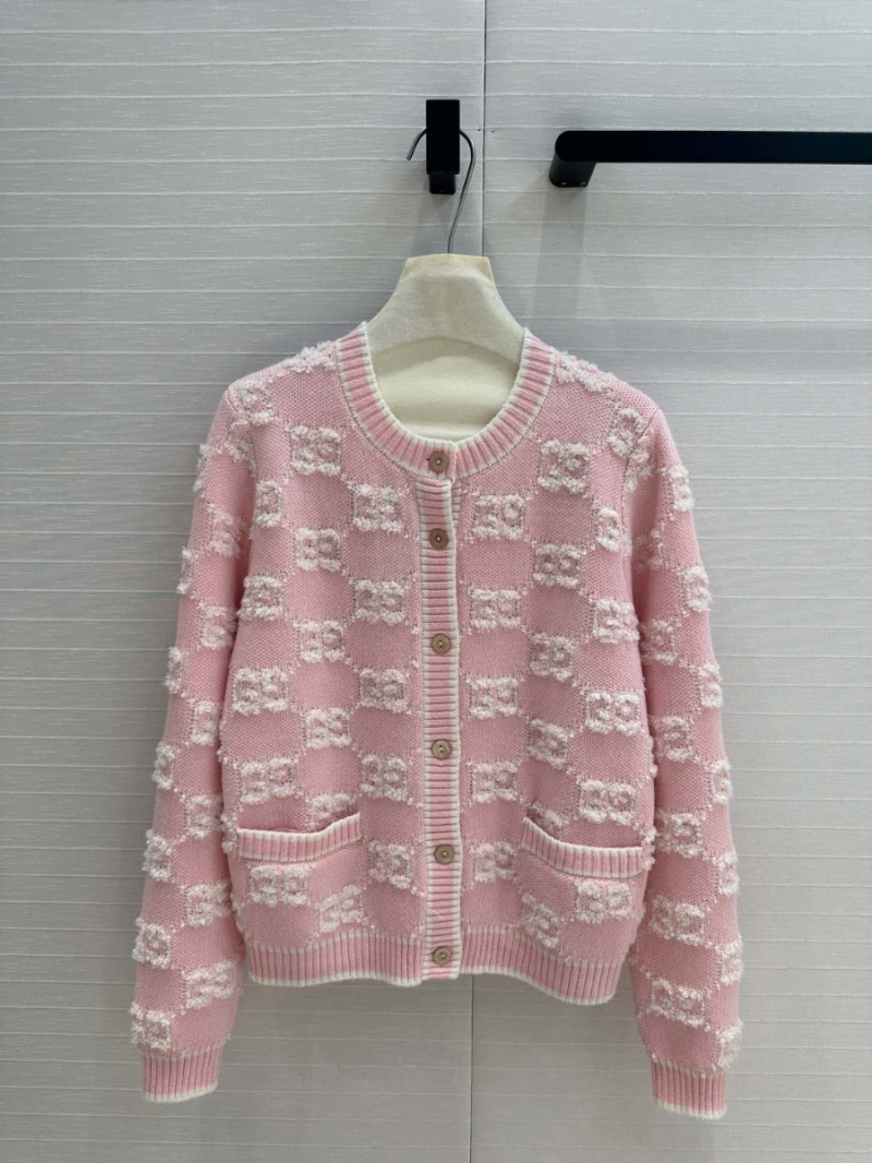 Gucci Early Spring Collection Pastel Pink Jacquard GG Wool Cardigan