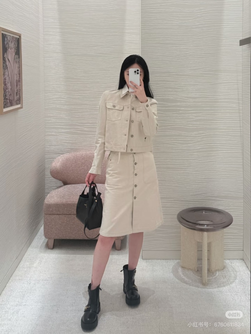 Dior Classic Chic Belted Skirt Beige