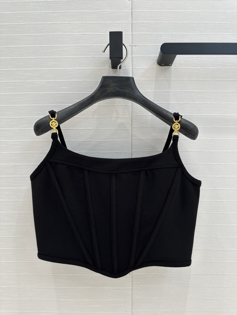 Versace Medusa Sleek V-Ribbed Corset Top Black