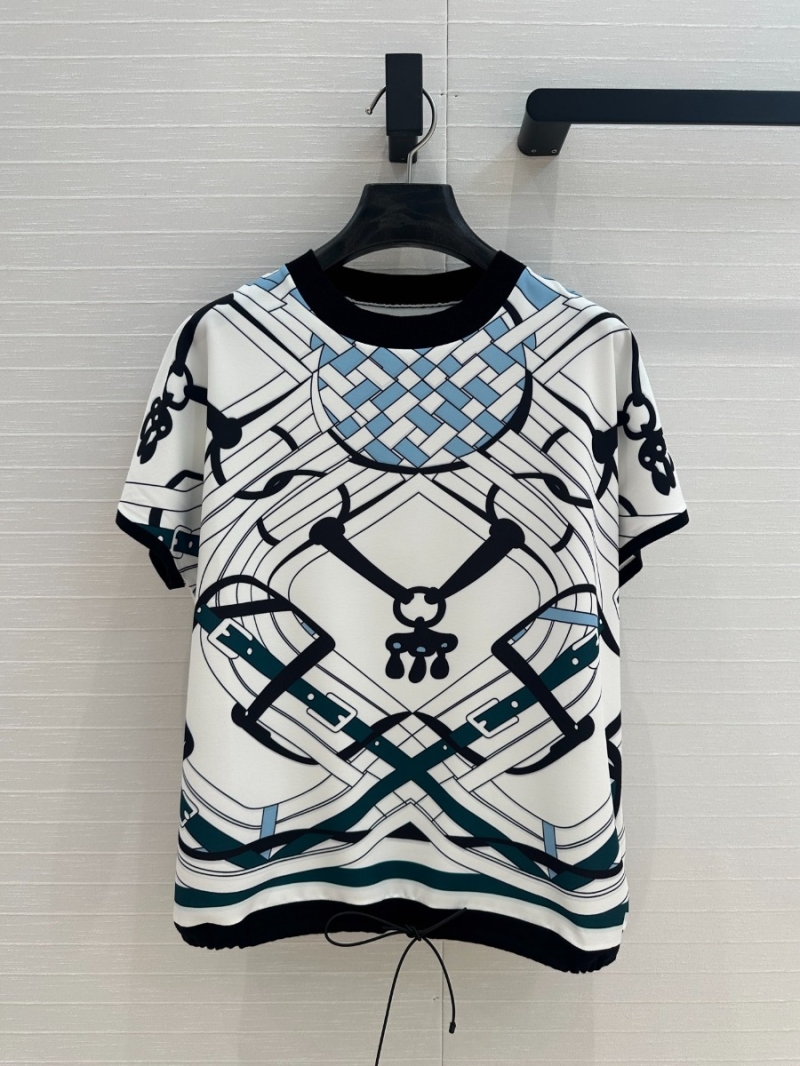 Hermes Early Spring 2025 Elegant Saddle Print Knit Top Dominent White