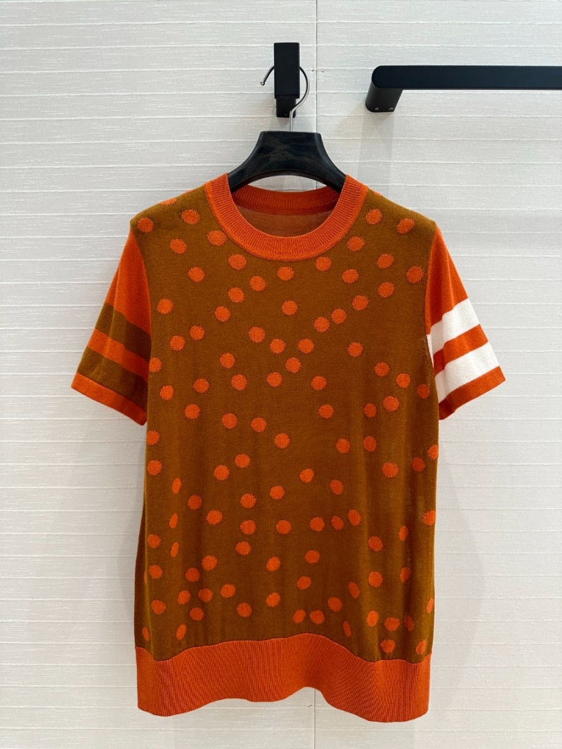 Hermes Early Spring 2025 Chic Polka Dot Knit Top Brown