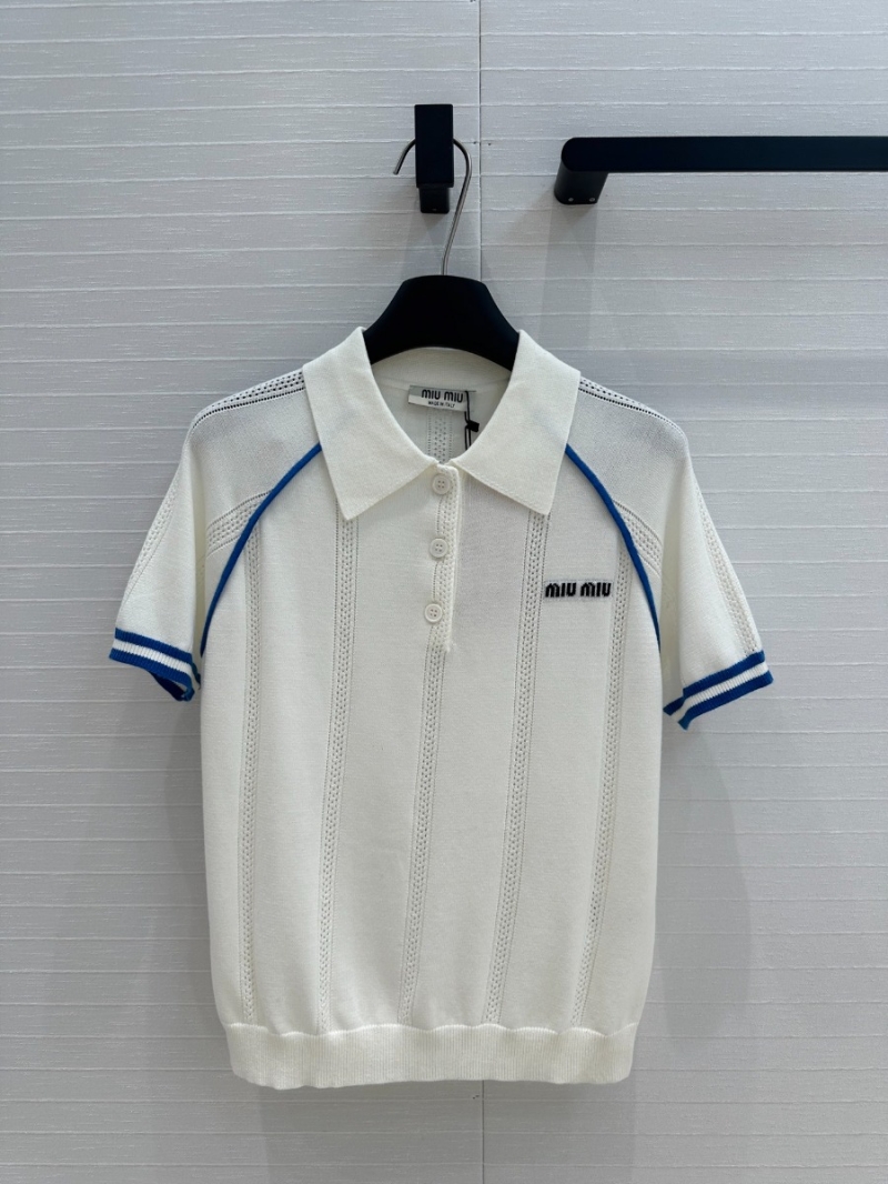 Miu Miu Youthful Sweet Knit Polo Shirt in White
