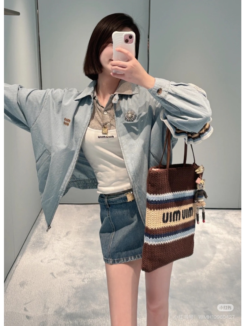 Miu Miu Spring Summer Effortless Striped Jacket Light Washed Denim