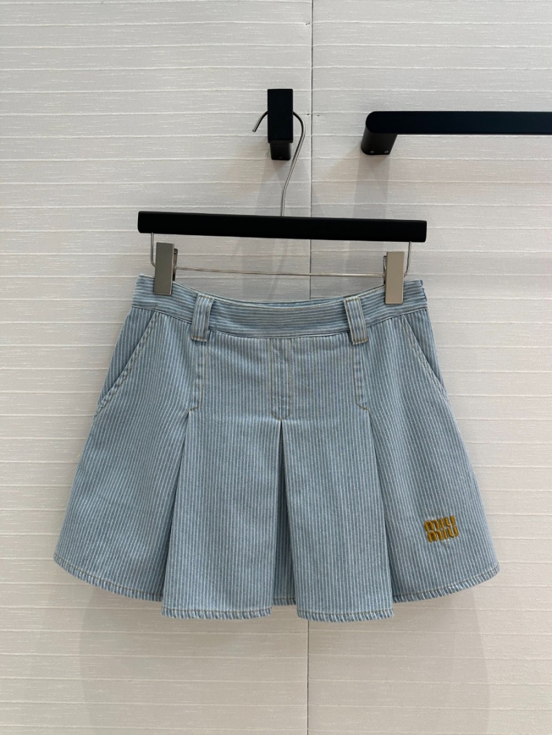 Miu Miu Spring Summer Retro Striped Skirt Light Blue