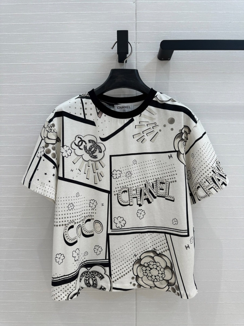 Chanel 25P Playful Graffiti Camellia Tee White with Black Print