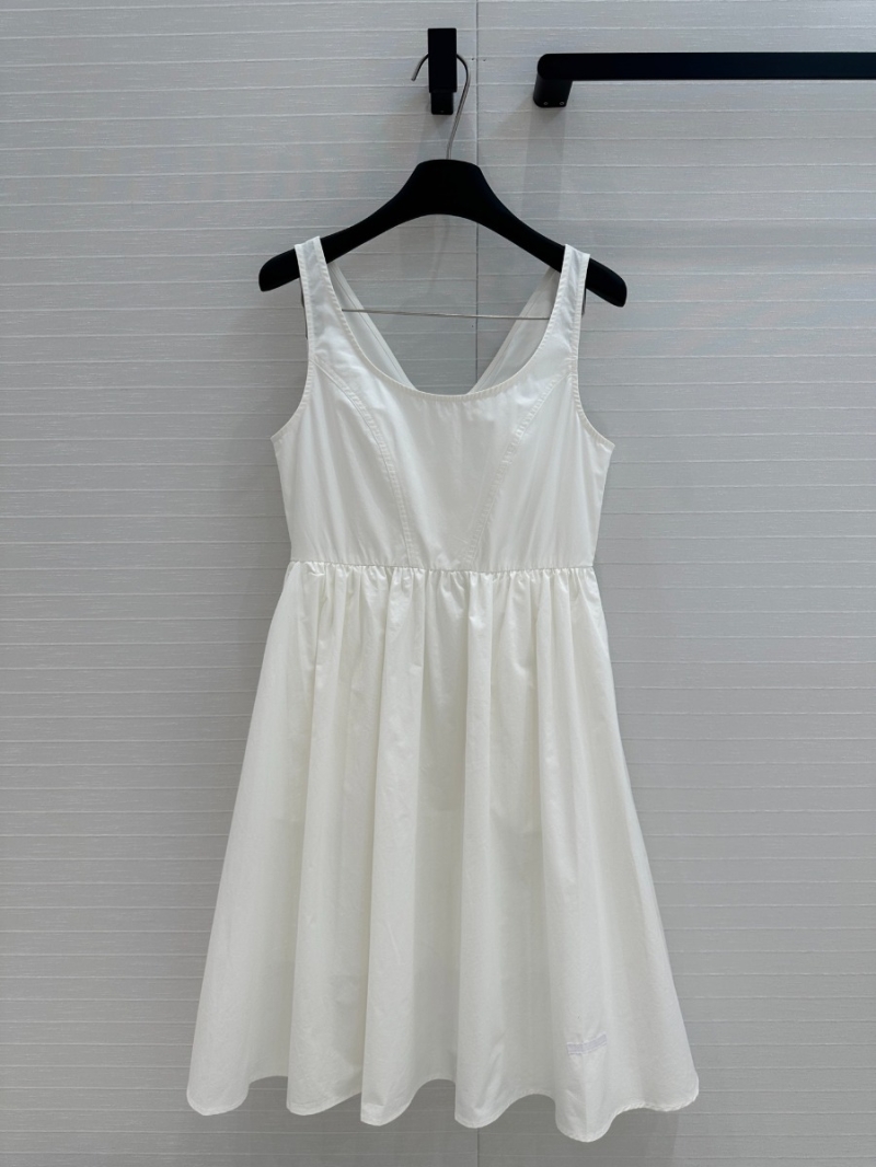 Prada 25SS Chic U-Neck Dress Solid Color. White