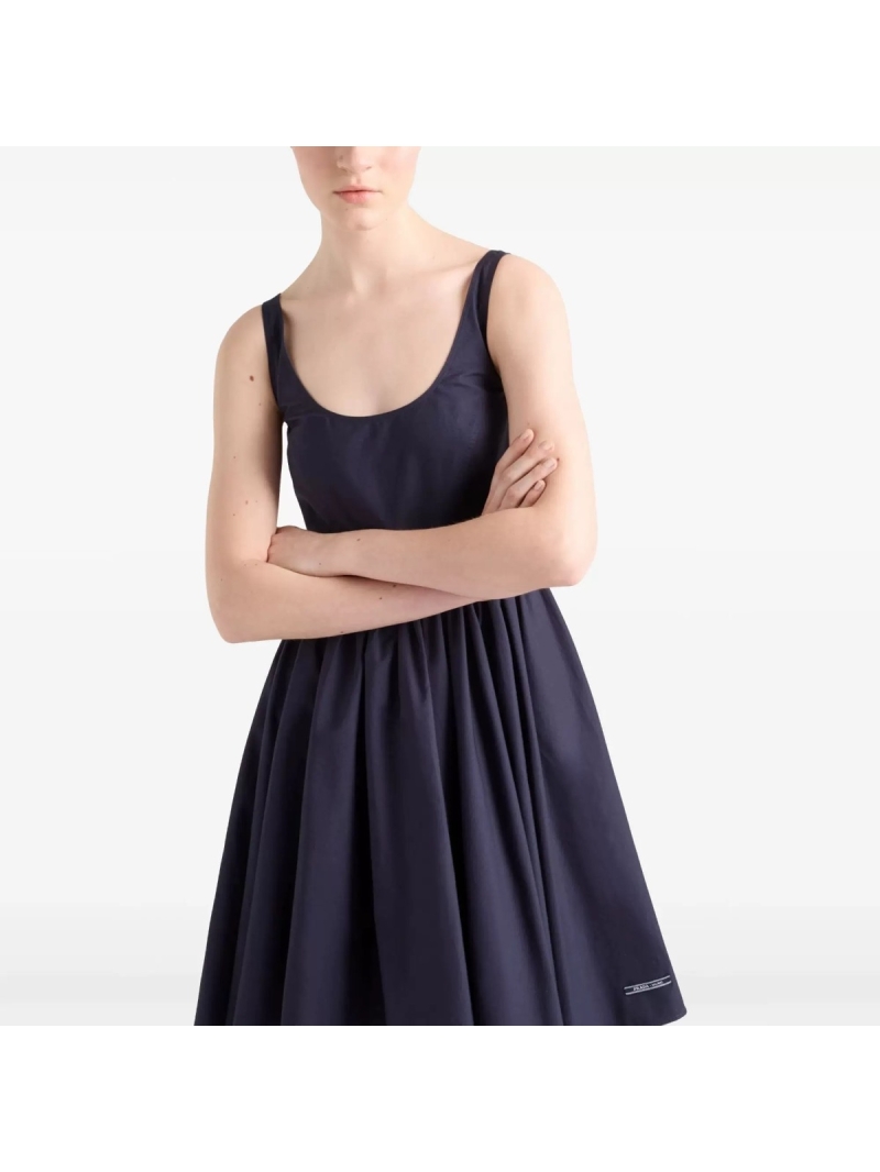 Prada 25SS Chic U-Neck Dress Solid Color. Navy Blue