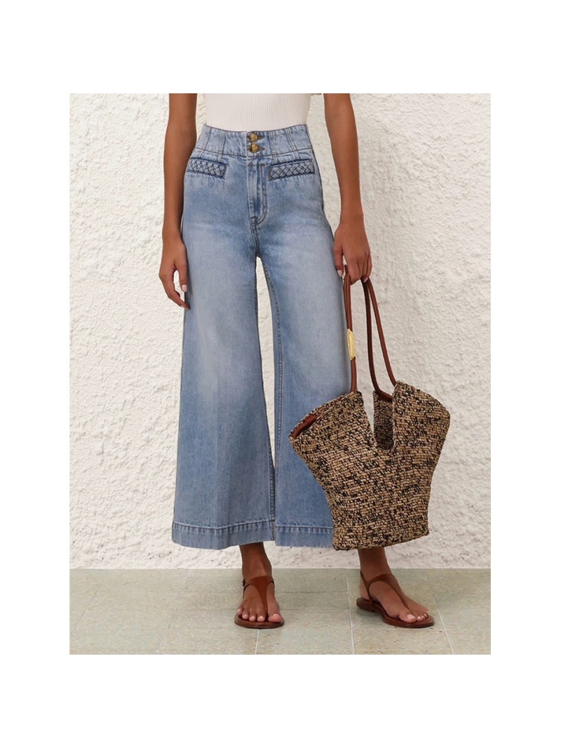 Zimmermann 25SS Chic High-Waisted Jeans Wide-Leg Pants Sky Blue