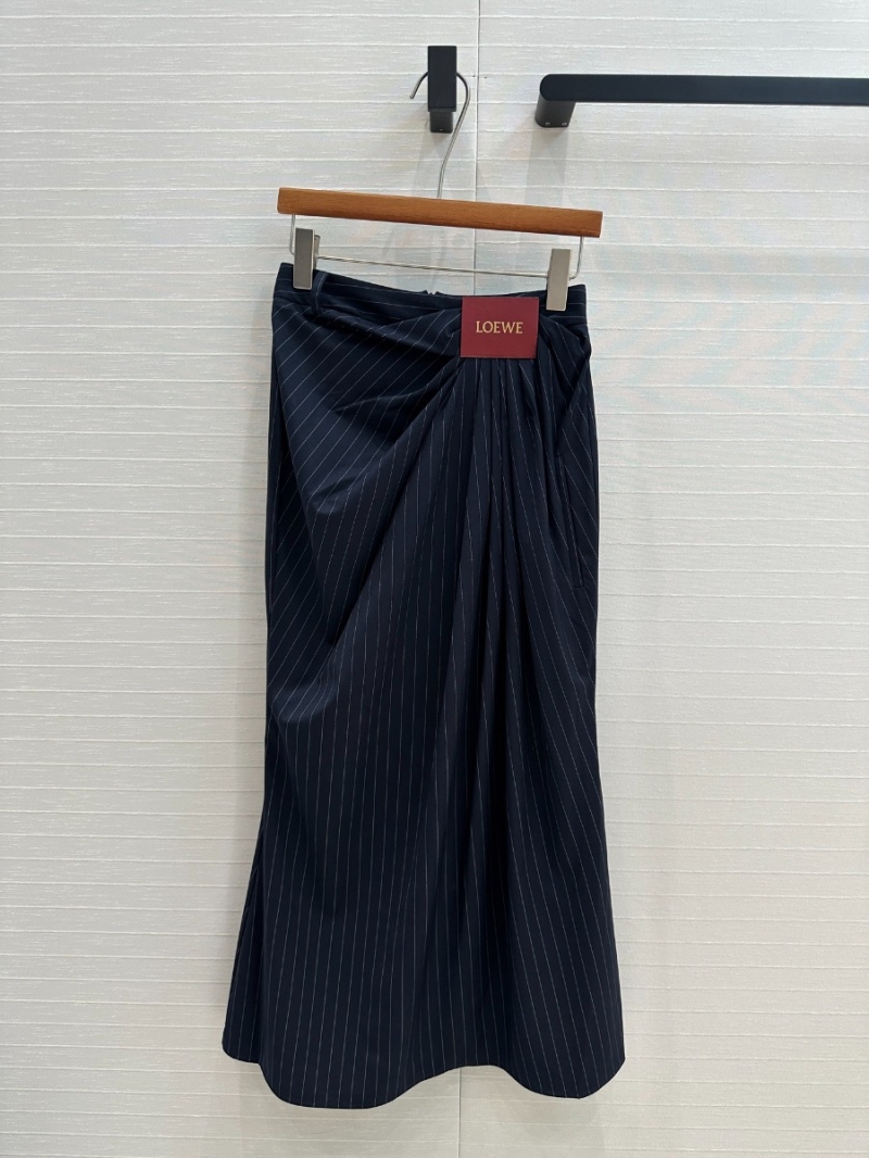Loewe Early Spring Elegant Pleated Skirt Navy Pinstripe