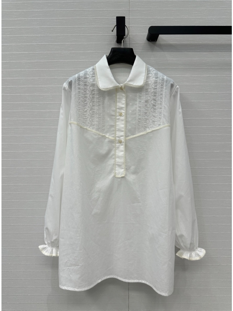 Prada Limited Edition Spring/Summer 2025 Lace Long-Sleeve Shirt Dress White