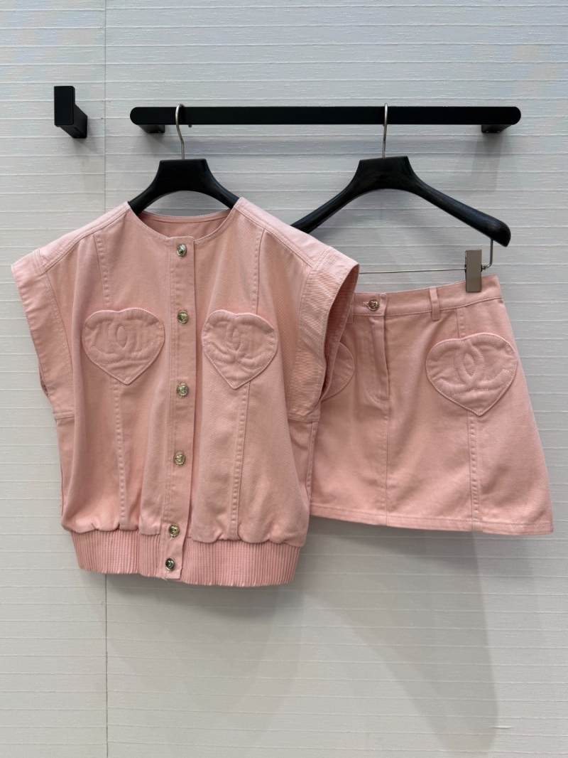 Chanel Enzyme-Washed Denim Heart-Patch Vest in Pastel Pink