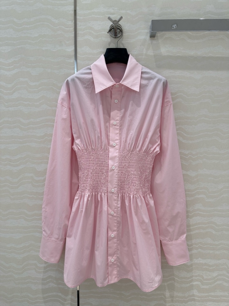Prada Gathered Waist Cotton Shirt Dress pink