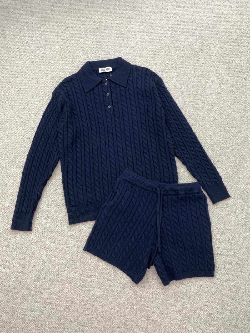 Miu Miu Fall/Winter 2024 Cashmere Plaid Knit Set Pullover with shorts