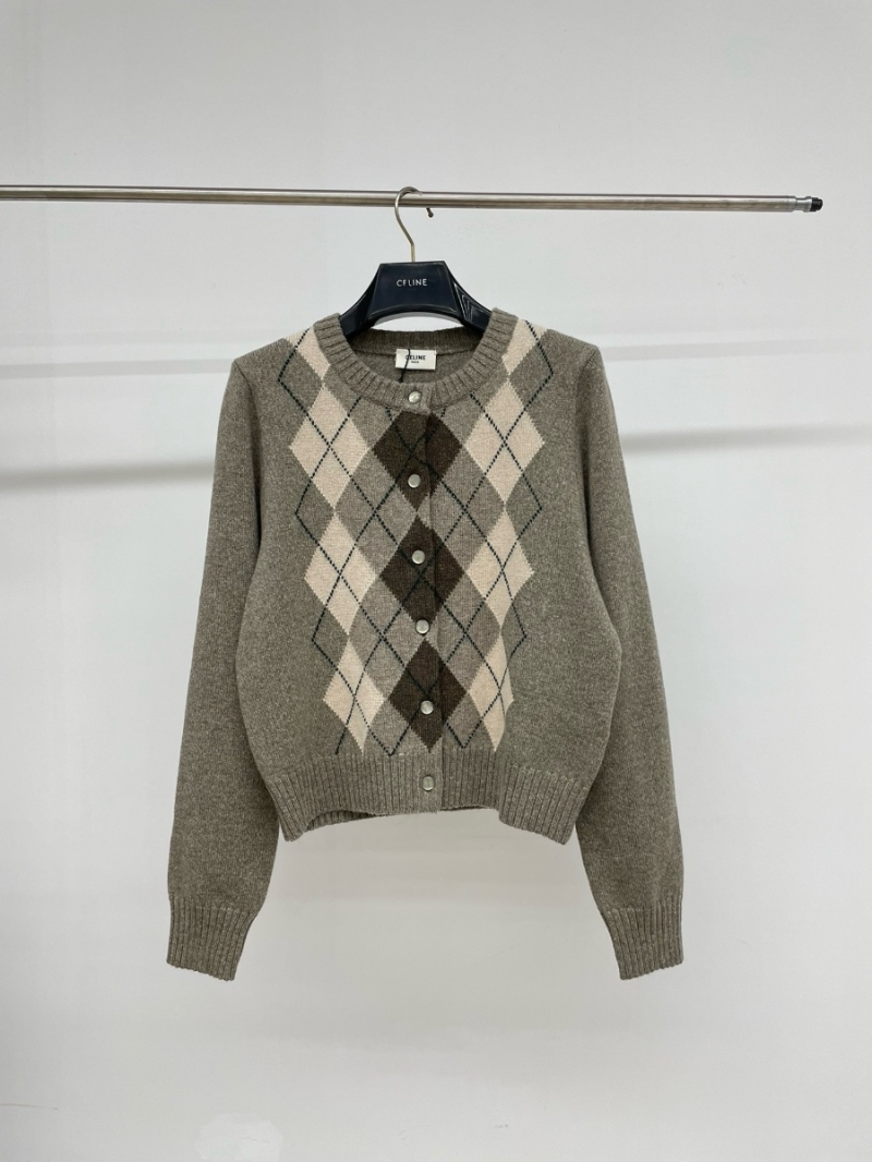 CELINE 25 Spring Argyle Alpaca-Wool Knit Cardigan